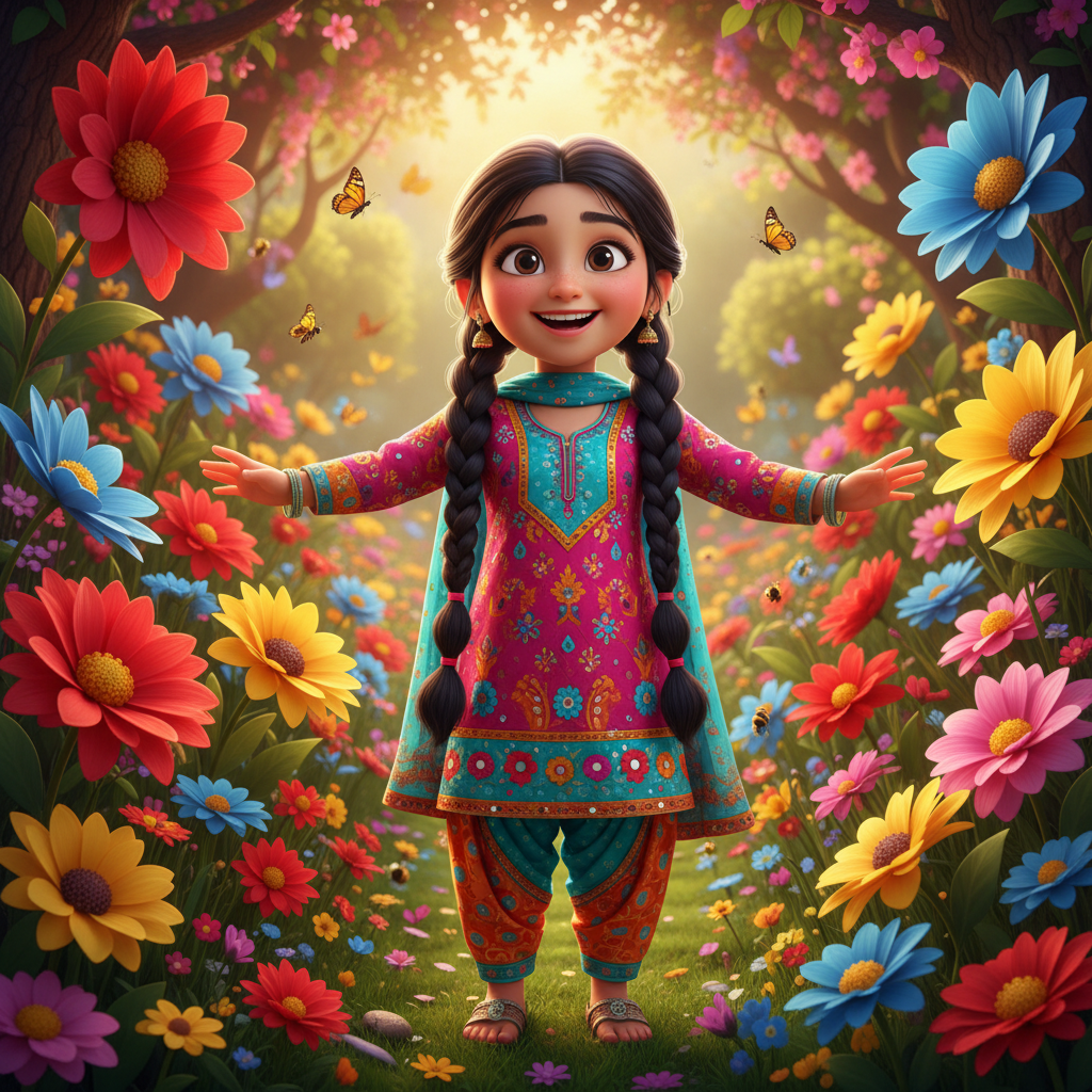 Girl in flower garden